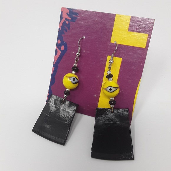 Handmade Recycled Record Earrings Evil Eye ♻️ - Picture 11 of 14